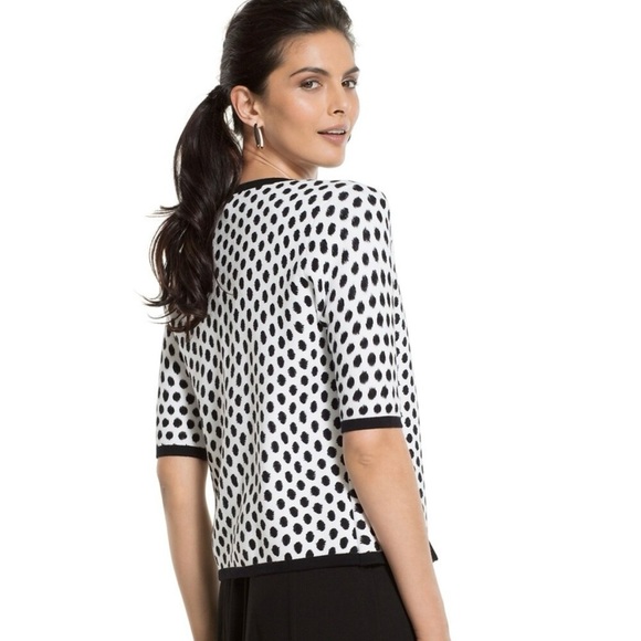Chicos Black White Polka Dot Open Front Short Sleeve Cardigan Sweater Size 1 M - Picture 9 of 9